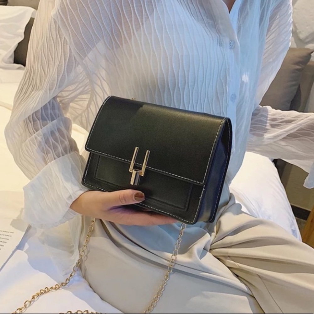 Black Faux Leather Crossbody Purse